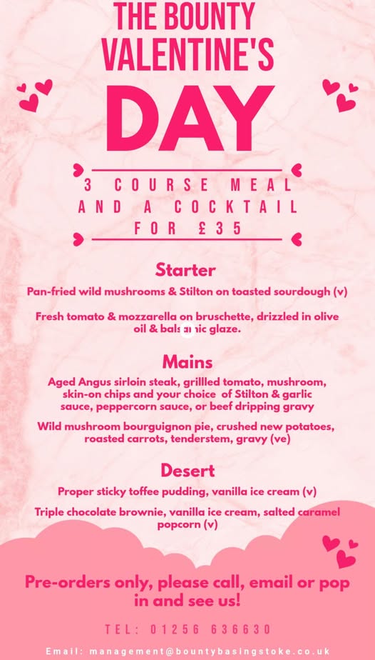 Valentine’s 3-Course Meal + Cocktail