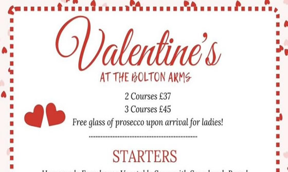 Valentine's Day Set Menu Bolton Arms in Basingstoke